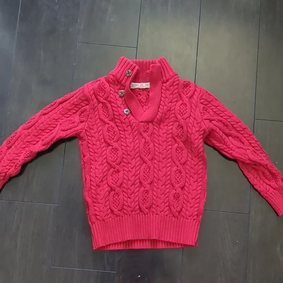 Hope & Henry XXS (3T) kids cable knit sweater red - Picture 1 of 2